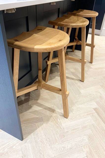 Set Of 2 Bar Stools, Handmade Wood Kitchen Wooden Counter Height Furniture - image 1