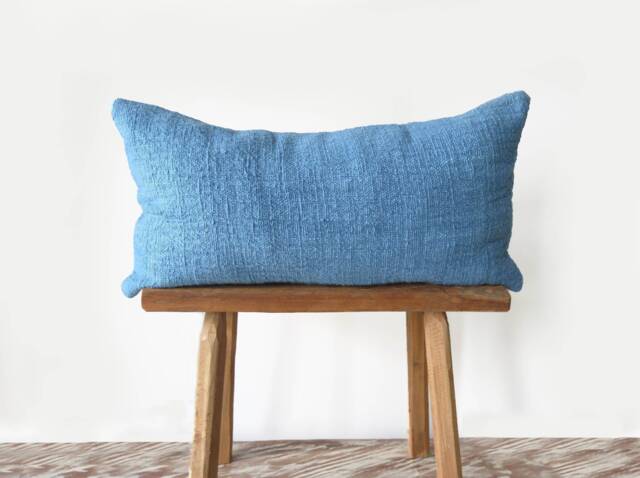 Indigo Lumbar Pillow Cover - Handmade Organic Cotton Cushion, 14x24 - image 1