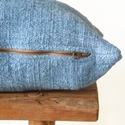 Indigo Lumbar Pillow Cover - Handmade Organic Cotton Cushion, 14x24 - thumbnail 2