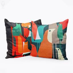 Abstract Cat & Bird Velvet Cushion Covers Set Of 2, Double Sided - thumbnail 3