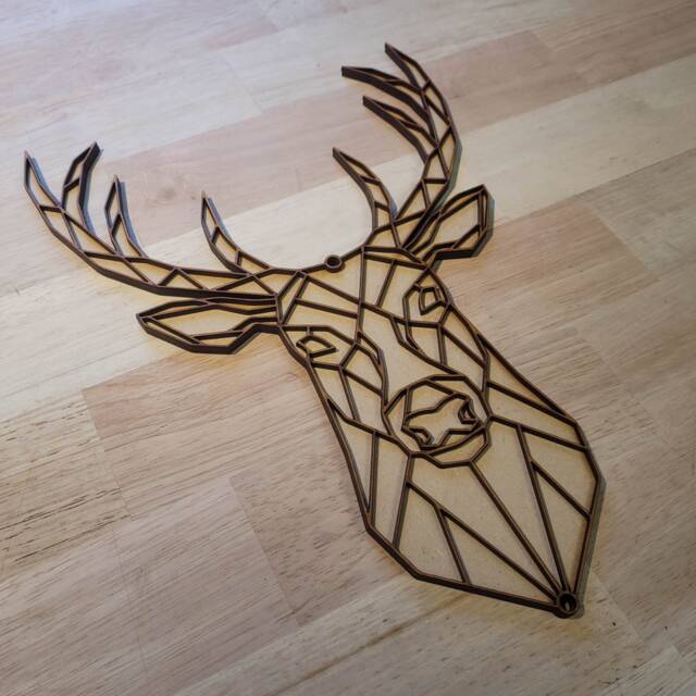 3D Wooden Stag Head Wall Art Geometric Deer Plaque, Unpainted - image 1