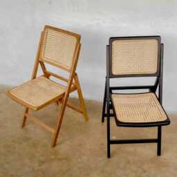 Handcrafted Rattan Teak Folding Chair - Boho Minimalist Style - thumbnail 2