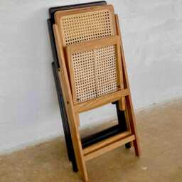 Handcrafted Rattan Teak Folding Chair - Boho Minimalist Style - thumbnail 3