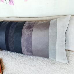 Unique Lumbar Pillow Cover Made Of Faux Leather & Cotton Fabric Strips - thumbnail 4