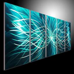 Abstract Metal Wall Art, Modern Teal 3D Sculpture - thumbnail 1