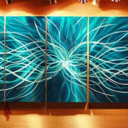 Abstract Metal Wall Art, Modern Teal 3D Sculpture - thumbnail 2