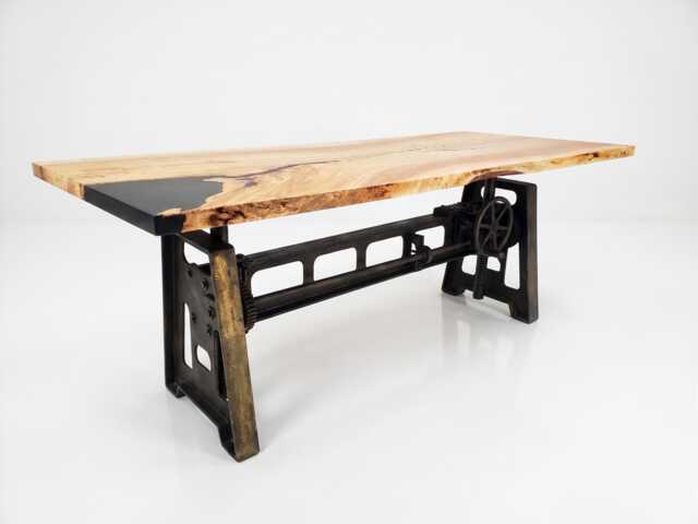 Adjustable Height Desk, Vintage Industrial Crank Base Table, Custom Made - image 1