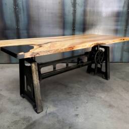 Adjustable Height Desk, Vintage Industrial Crank Base Table, Custom Made - thumbnail 2