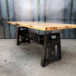 Adjustable Height Desk, Vintage Industrial Crank Base Table, Custom Made - thumbnail 3
