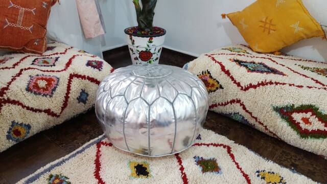 Stuffed Moroccan Leather Pouf, Pouf Ottoman, Handmade Floor Poof, Footstool, Ottoman Table, & Stools P 19 - image 1