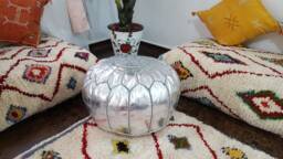 Stuffed Moroccan Leather Pouf, Pouf Ottoman, Handmade Floor Poof, Footstool, Ottoman Table, & Stools P 19 - thumbnail 1