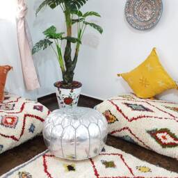 Stuffed Moroccan Leather Pouf, Pouf Ottoman, Handmade Floor Poof, Footstool, Ottoman Table, & Stools P 19 - thumbnail 2