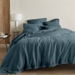 Petrol Blue Organic Hemp & Cotton Bed Linen With Wooden Buttons - thumbnail 1