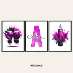 Personalised Boxing Prints - Set Of 3 Boxer Posters - Boys Girls Bedroom Decor Custom Poster Home Room Wall Art Artwork - thumbnail 1
