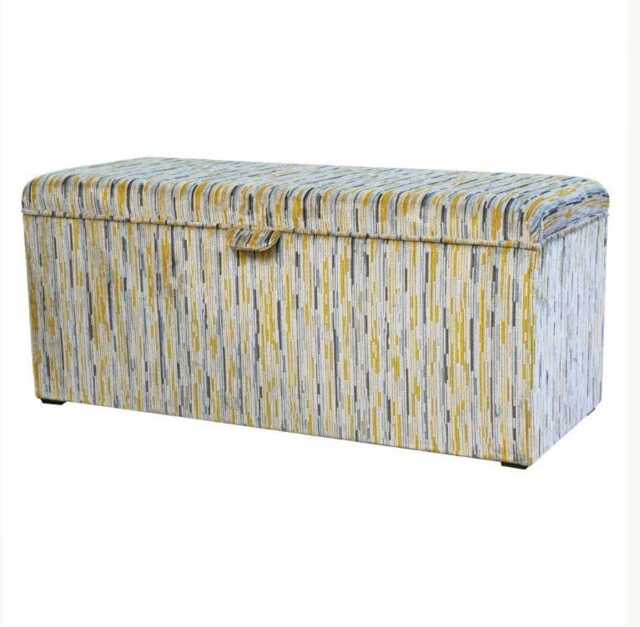 Luxe Mustard Yellow Stripe Storage Bench Ottoman - British Made Fabric Stool - image 1