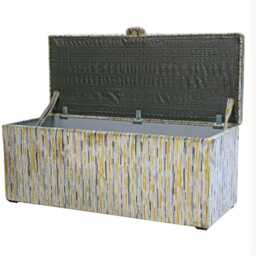 Luxe Mustard Yellow Stripe Storage Bench Ottoman - British Made Fabric Stool - thumbnail 2