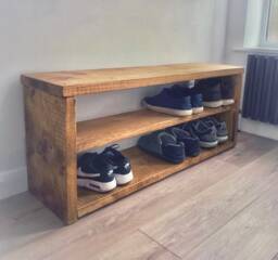 Rustic Wooden Shoe Rack Bench Extra Deep Solid Pine Storage - thumbnail 1