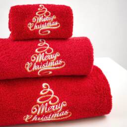 Merry Xmas Set Of 3 Embroidered Red Bath Towels - Ref. Christmas - thumbnail 2