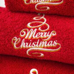 Merry Xmas Set Of 3 Embroidered Red Bath Towels - Ref. Christmas - thumbnail 3