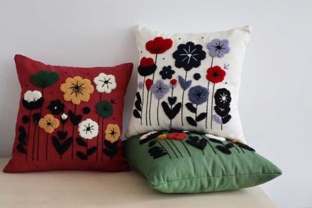 Punch Needle Pillow Cover Floral Meadow Embroidery, 50x50 cm - image 1