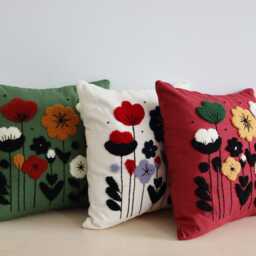 Punch Needle Pillow Cover Floral Meadow Embroidery, 50x50 cm - thumbnail 2