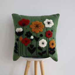 Punch Needle Pillow Cover Floral Meadow Embroidery, 50x50 cm - thumbnail 2
