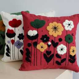 Punch Needle Pillow Cover Floral Meadow Embroidery, 50x50 cm - thumbnail 3