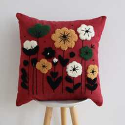 Punch Needle Pillow Cover Floral Meadow Embroidery, 50x50 cm - thumbnail 3