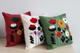 Punch Needle Pillow Cover Floral Meadow Embroidery, 50x50 cm