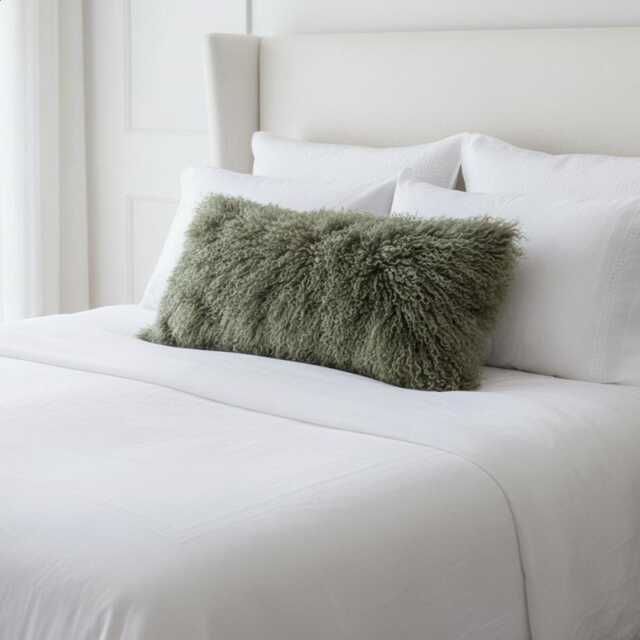 Olive Green Mongolian Sheepskin Fur Bolster Made To Order Custom Sizes Double/Single Sided - image 1