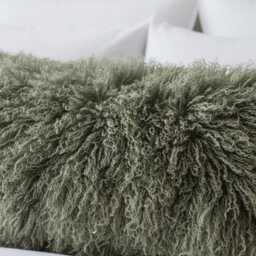 Olive Green Mongolian Sheepskin Fur Bolster Made To Order Custom Sizes Double/Single Sided - thumbnail 2