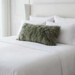 Olive Green Mongolian Sheepskin Fur Bolster Made To Order Custom Sizes Double/Single Sided - thumbnail 1