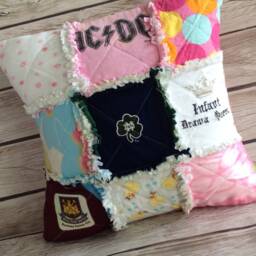 Rag Quilt Pillow, Patchwork Memory Baby Clothes Keepsake, Memorial Pillow - thumbnail 4