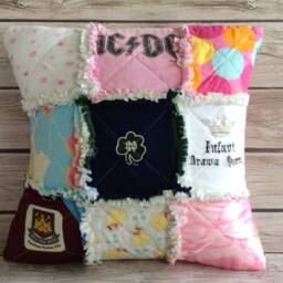 Rag Quilt Pillow, Patchwork Memory Baby Clothes Keepsake, Memorial Pillow - thumbnail 2