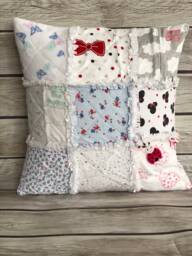 Rag Quilt Pillow, Patchwork Memory Baby Clothes Keepsake, Memorial Pillow - thumbnail 1