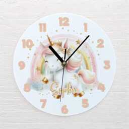 Personalised Unicorn Clock Rainbow Nursery Decor, Acrylic Kids Room Clock - thumbnail 3