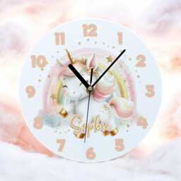 Personalised Unicorn Clock Rainbow Nursery Decor, Acrylic Kids Room Clock - thumbnail 1