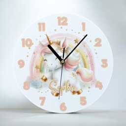 Personalised Unicorn Clock Rainbow Nursery Decor, Acrylic Kids Room Clock - thumbnail 2