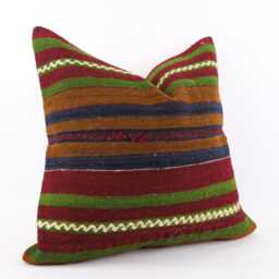 Large Kilim Pillow Cover 24'' Handwoven Turkish Wool Cushion - thumbnail 2