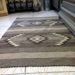 Bulgarian Handwoven Rug Of Natural Undyed Wool. Traditional Design. Floor Rug. Ethno Carpet - thumbnail 2