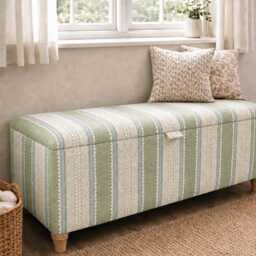 Handmade Striped Ottoman Storage Bench Linwood Dimity Wavy Linen Fabric, Wooden Legs, Interior - thumbnail 3