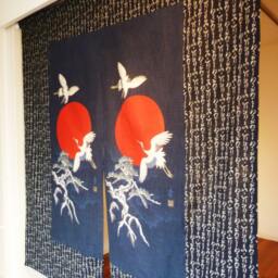 Japanese Noren Curtain, Order Made, Indigo Blue Noren, Kanji Fabric, Crane Wall Fabric Panel, 2 Panel Curtain Tissu - thumbnail 4