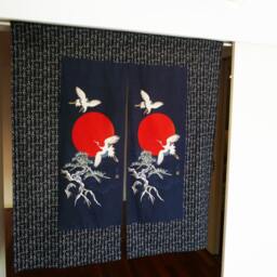 Japanese Noren Curtain, Order Made, Indigo Blue Noren, Kanji Fabric, Crane Wall Fabric Panel, 2 Panel Curtain Tissu - thumbnail 3