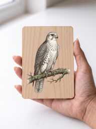 Gyrfalcon Art Print - Vintage White Arctic Falcon Wall Pine Wooden Postcard - thumbnail 1