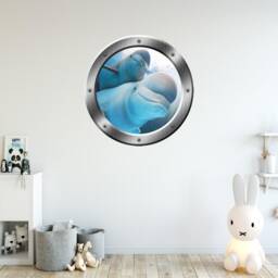 Porthole Wall Decal Beluga Whale Dolphin Family Ocean View 3D Window Portal Art Po21 - thumbnail 1