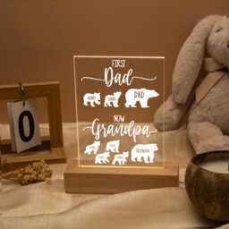 First Dad Now Grandpa Led Night Light Father's Day Gift For Gifts Personalized Bear Family Lamp With Kids Names, New