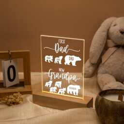 First Dad Now Grandpa Led Night Light Father's Day Gift For Gifts Personalized Bear Family Lamp With Kids Names, New - thumbnail 3