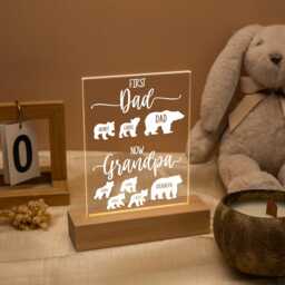 First Dad Now Grandpa Led Night Light Father's Day Gift For Gifts Personalized Bear Family Lamp With Kids Names, New - thumbnail 2
