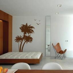 Palm Coconut Tree Wall Decal With Seagull Birds 3 Trees 1132 - 8 Feet Tall - thumbnail 3