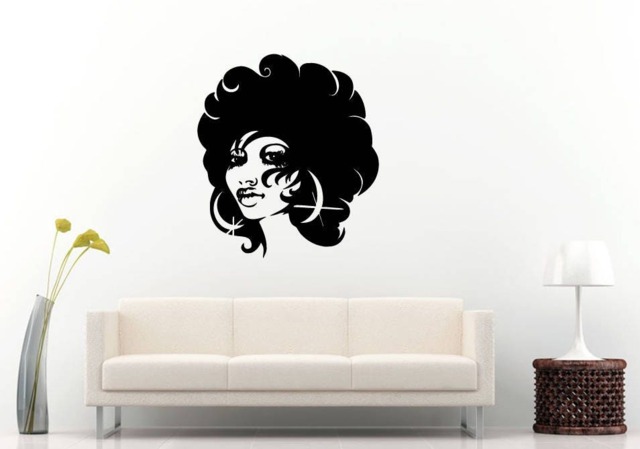 African Afro Hair Style Cut Salon Spa Beauty Art Design Woman Women Girl Female Wall Sticker Decal Vinyl Mural Decor L2313 - image 1